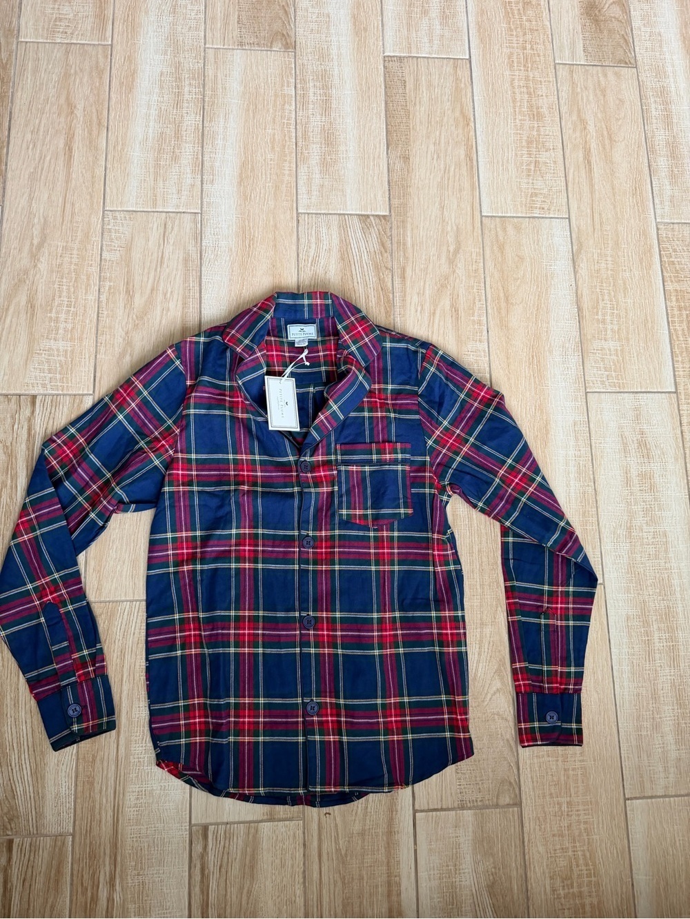 NWT Petite Plume Men's Windsor Tartan Plaid Pajama Top Navy Red Green XS
